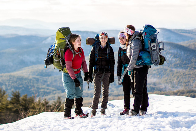 ¼ϲʿ students hike in the winter in the Adirondack Park